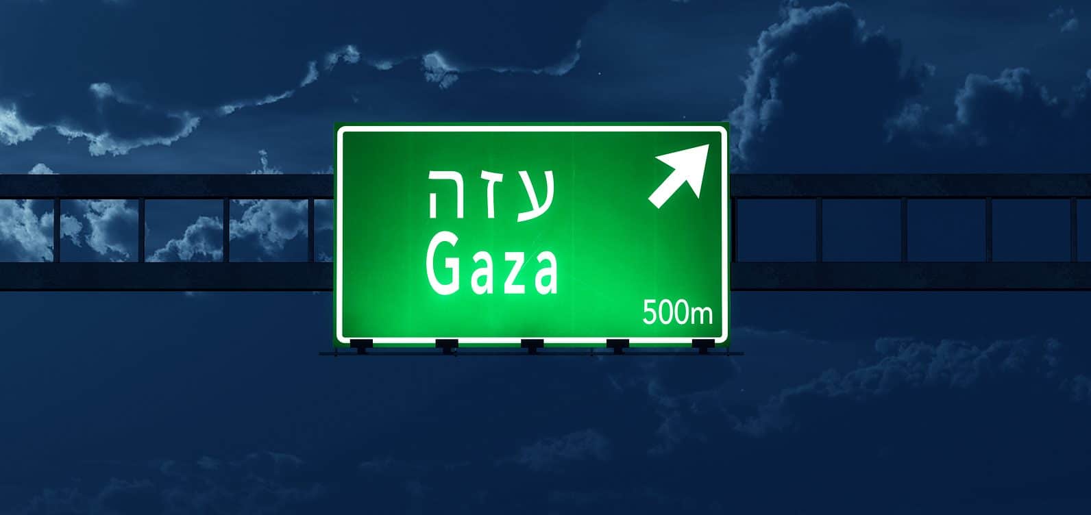 Gaza Israel Highway Road Sign At Night