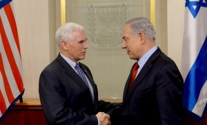 Prime Minister Benjamin Netanyahu meets with Mike Pence at the Prime Minister Offics in Jerusalem.