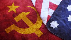 Usa Flag on Urss Flag. Cold War Illustrations.