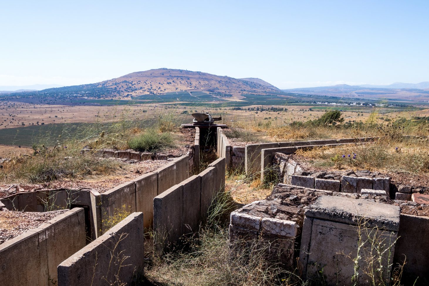 Old abandoned trenches from the time of the Yom Kippur War on the Golan Heights near the border with Syria in Israel