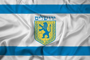 Waving Flag of Jerusalem, with beautiful satin background