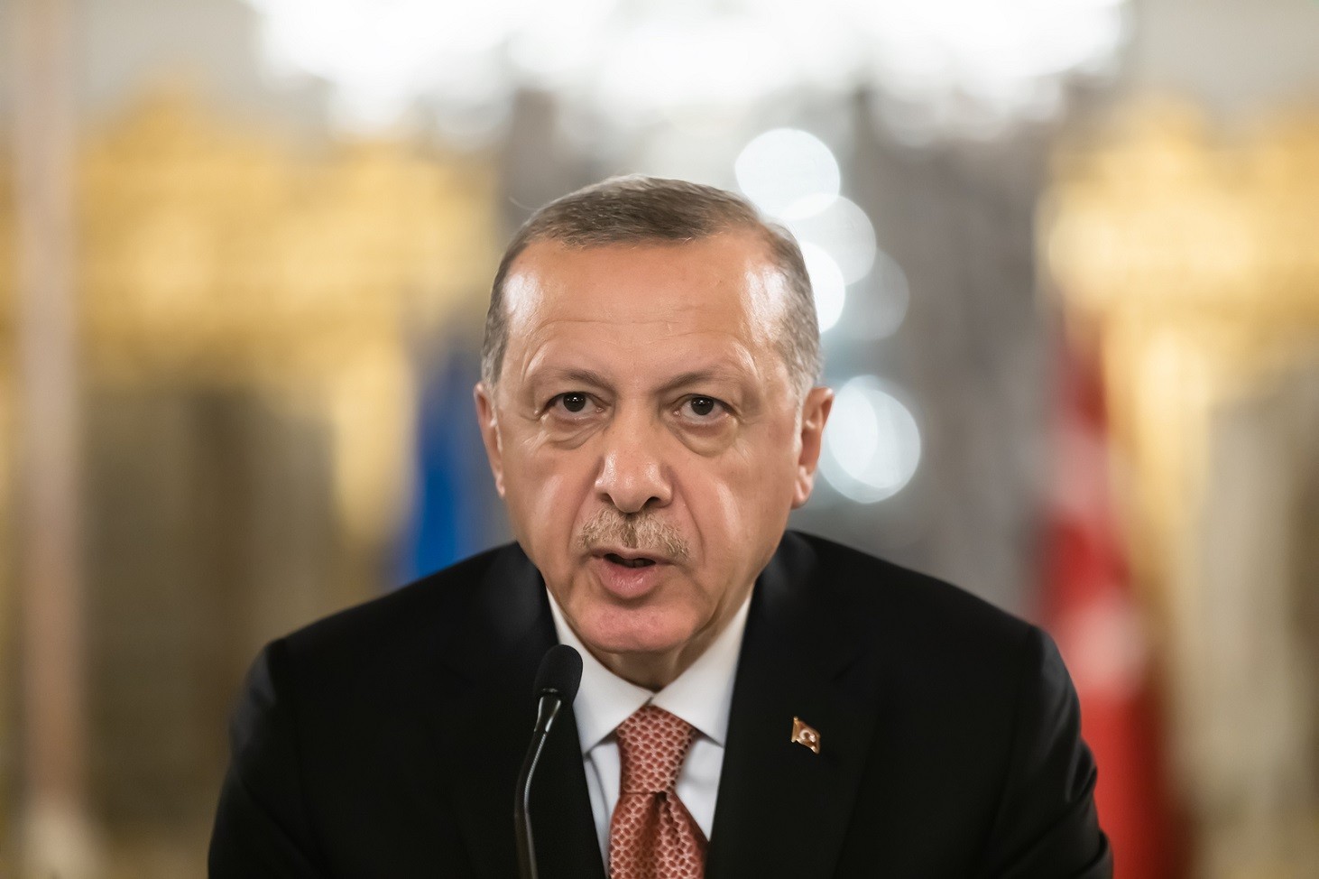 Istanbul, Turkey - Nov 03, 2018: Turkish President Recep Tayyip Erdogan during a meeting with President of Ukraine Petro Poroshenko