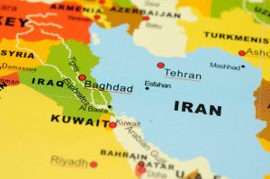 Close up of Iran and Irag on map
