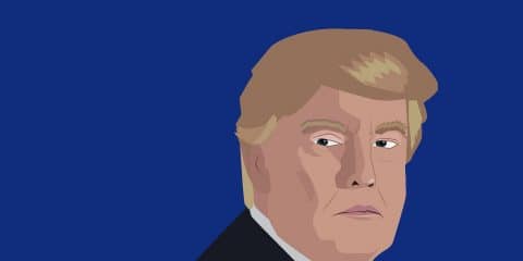 Dec, 2017: Donald Trump portrait on a blue background. Vector illustration of the President of United States Donald Trump