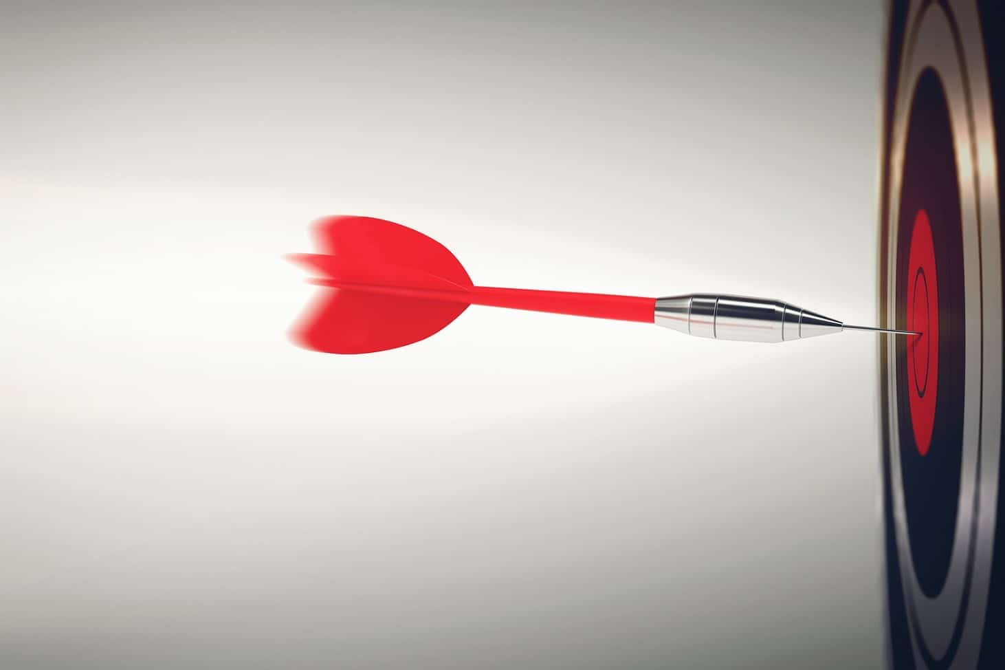 3D Rendering Dart launched with big speed toward the target. Business competition concept