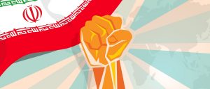 Iran hand fist propaganda poster fight and protest independence struggle rebellion show symbolic strength vector