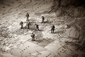 Middle East conflict concept. Macro photo. Color tone tuned
