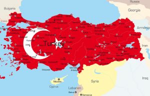 Vector map of Turkey country colored by national flag