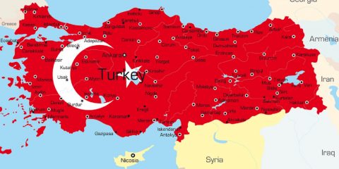 Vector map of Turkey country colored by national flag