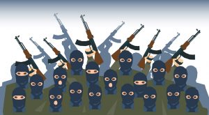 Armed Terrorist Group Terrorism People Crowd Vector Illustration