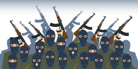 Armed Terrorist Group Terrorism People Crowd Vector Illustration