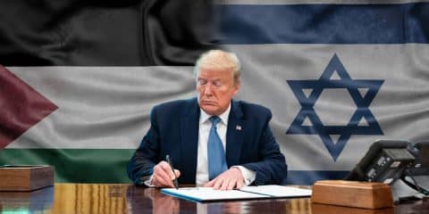 Trump With Israel and Palestine flag