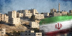 Iran flag on west bank background