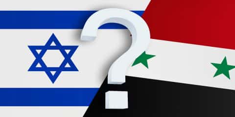 Relationship between the Israel and the Syria. Two flags of countries on background. 3D rendered illustration.