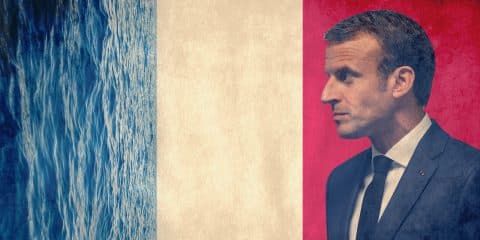 Emmanuel Macron, mediterranean sea, French flag illustration