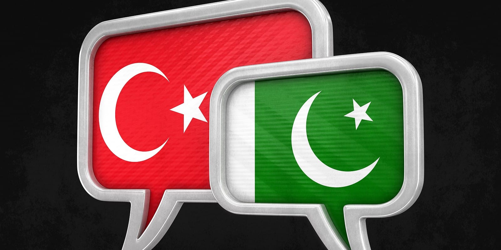 3d illustration. Speech bubbles with Turkey, Pakistan flags. Image with clipping path