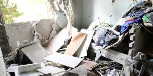 A damaged apartment hit by a rocket fired from the Gaza Strip is seen in southern Israeli city of Ashkelon