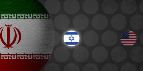 Iran, USA and Israel flags illustration