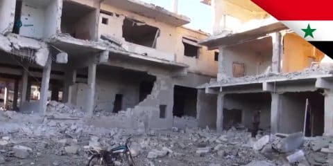 An area in the rebel-held al-Balad district of Daraa that has been destroyed by the Syrian government's artillery and air force during an offensive in June 2017.