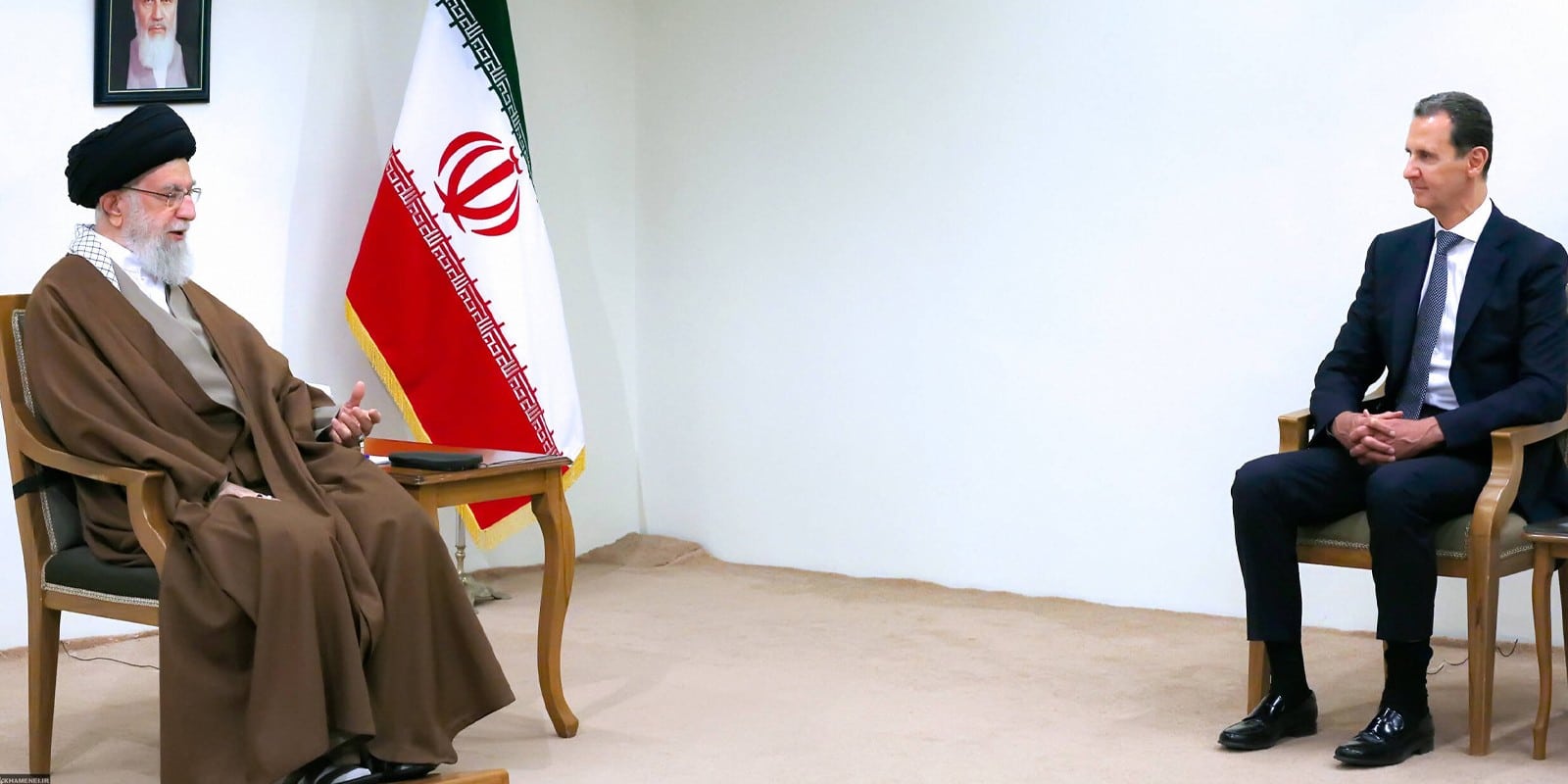 Iran's Supreme Leader Ayatollah ALI KHAMENEI on May 08, 2022 during a meeting with Syrian President BASHAR AL-ASSAD