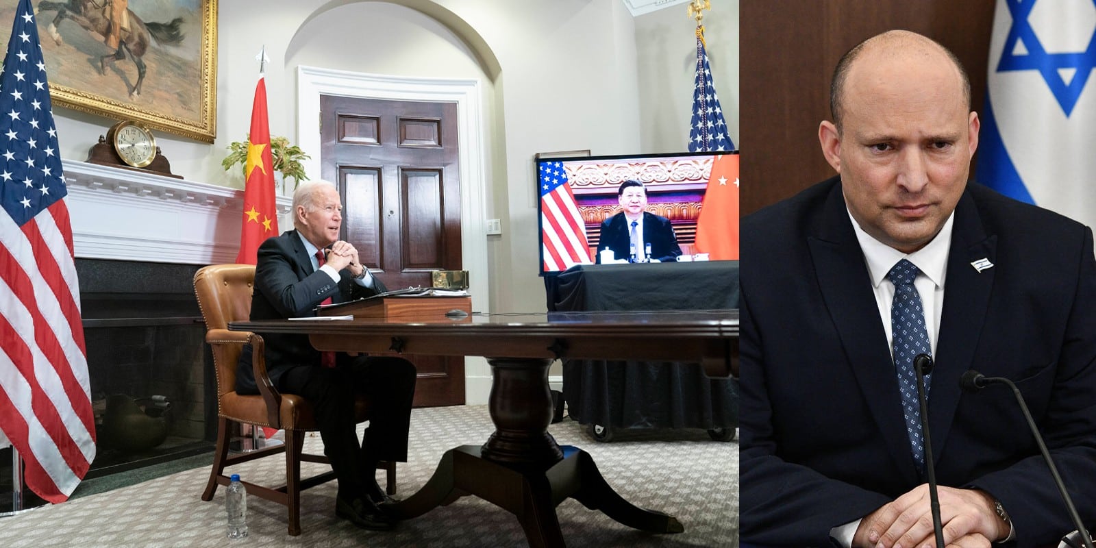 BIDEN speaks during a virtual summit with Chinese President Xi Jinping, Israeli Prime Minister Naftali Bennett