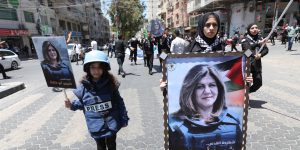 May 17, 2022, Gaza city, Gaza Strip, Palestinian Territory Palestinians hold a symbolic funeral for slai