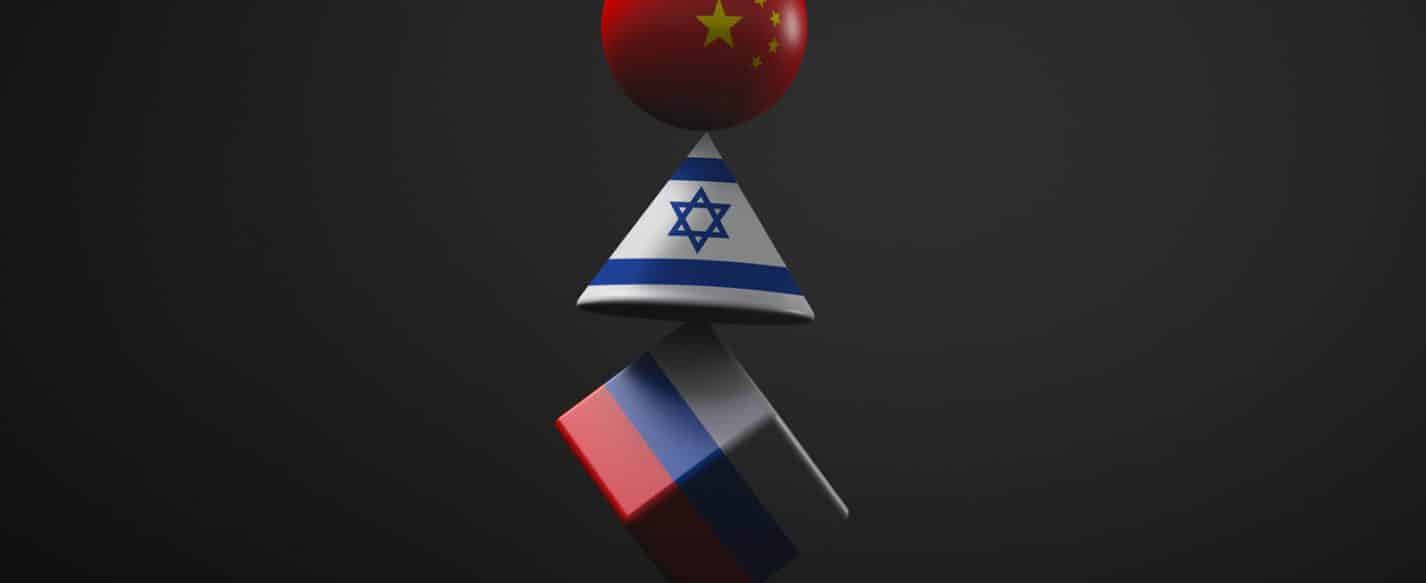Israel, China, Russia balance illustration