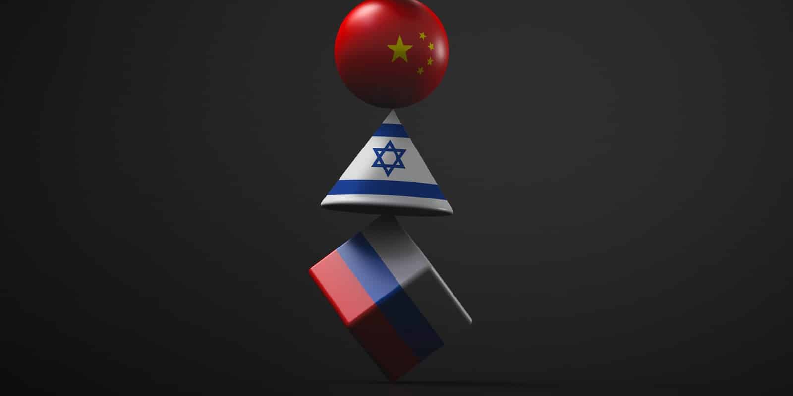 Israel, China, Russia balance illustration