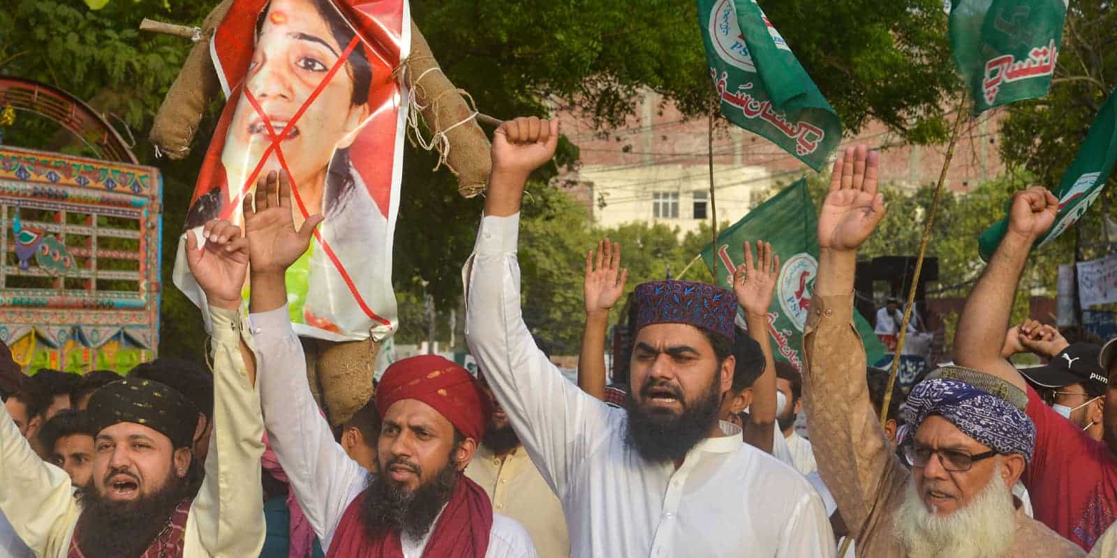 Activists of Pakistan shouting slogans against former Bharatiya Janata Party spokeswoman Nupur Sharma of during protest