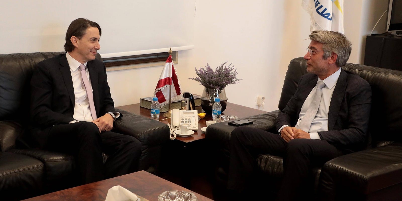 Lebanese Energy Minister Walid Fayyad (R) meets with U.S. Energy Envoy Amos Hochstein in Beirut, Lebanon