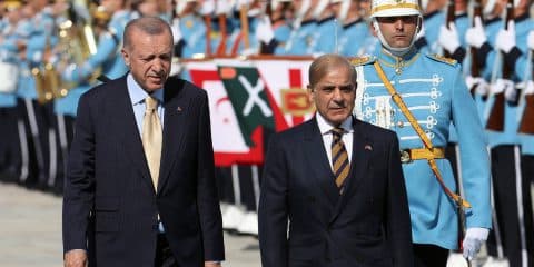 Turkish President Recep Tayyip Erdogan and Pakistani Prime Minister Shehbaz Sharif in Ankara, Turkey