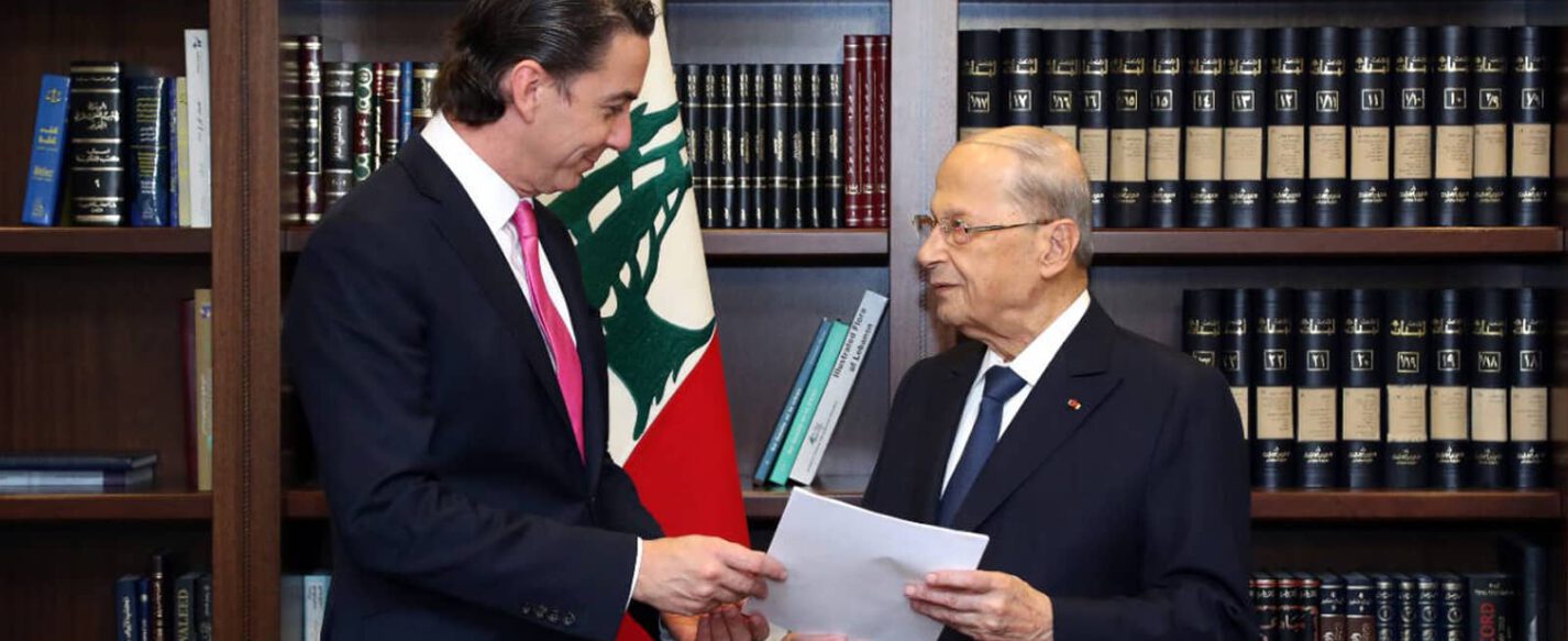 Lebanese President Michel Aoun signed a letter bearing Lebanon s approval of the content of the American message on the results of indirect negotiations to demarcate the maritime border with Israel, Lebanese President Michel Aoun signed a letter bearing Lebanon s approval of the content of the American message on the results of indirect negotiations to demarcate the maritime border with Israel, on October 27, 2022.