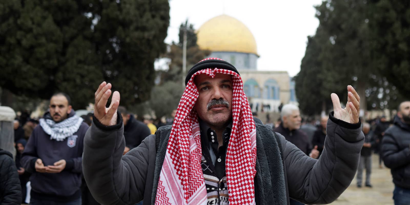 Palestinians gather in the Al-Aqsa mosque compound for the Friday noon prayer in Jerusalem