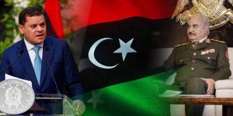 Libya leaders and flag