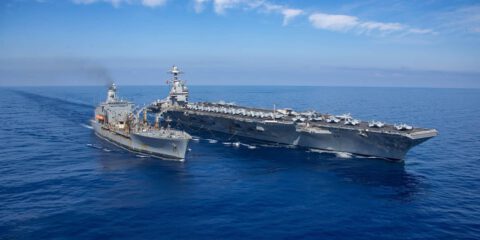The U.S. Navy Ford-class aircraft carrier USS Gerald R. Ford
