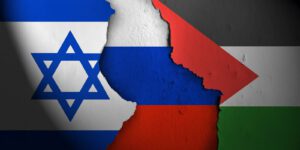 Flags of Russia, Israel, Palestinian Authority