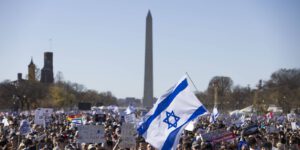 Demonstrators gather on the National Mall in Washington DC during an event in support of the state