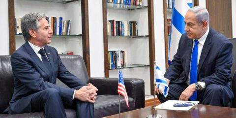 TEL AVIV, Jan. 9, 2024 -- Israeli Prime Minister Benjamin Netanyahu (R) meets with U.S. Secretary of State Antony Blinken in Tel Aviv, Israel, on Jan. 9, 2024. United States Secretary of State Antony Blinken