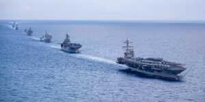 nited States: The U.S. Navy Ford-class aircraft carrier USS Gerald R. Ford, right, and the Wasp-class amphibious assault ship USS Bataan, 2nd right, lead a formation of ships from the Bataan Amphibious Ready Group and Hellenic Navy during operations, December 31, 2023 on the Mediterranean Mediterranean Sea United States - ZUMAp138 20231231_zaa_p138_019 Copyright: xMc3xMaxwellxOrlosky/U.S.xNavyx