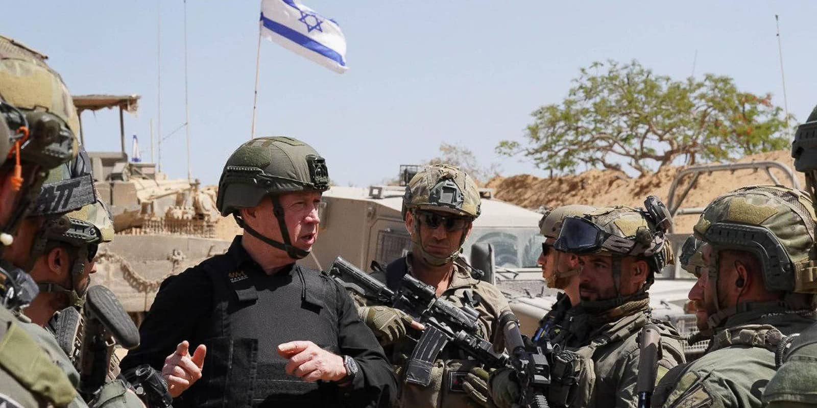 Israeli Minister of Defense YOAV GALLANT (black) visits troops in Rafah