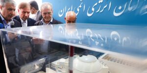 February 14, 2025, Bushehr, Iran: Iranian President MASOUD PEZESHKIAN, along with the Head of Iran Atomic Organization (AEOI) MOHAMMAD ESLAMI, visit the Bushehr Nuclear Power Plant on the coast of the Gulf in Bushehr, southwestern Iran.