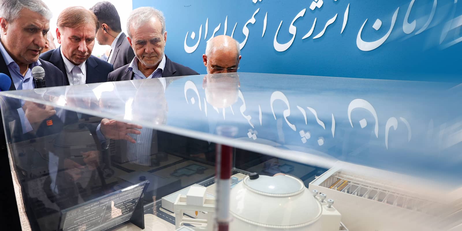 February 14, 2025, Bushehr, Iran: Iranian President MASOUD PEZESHKIAN, along with the Head of Iran Atomic Organization (AEOI) MOHAMMAD ESLAMI, visit the Bushehr Nuclear Power Plant on the coast of the Gulf in Bushehr, southwestern Iran.