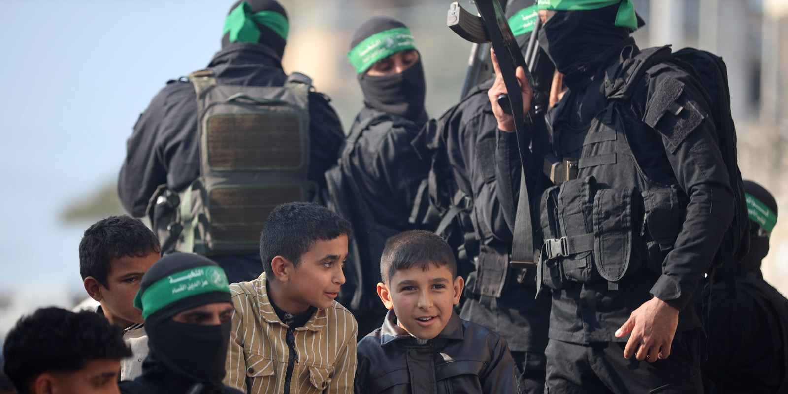 uneral Of Three Commanders Of The Martyr Izz al-Din al-Qassam Brigades Palestinian militant group Hamas fighters attend the funeral of three commanders of the Martyr Izz al-Din al-Qassam Brigades, the military wing of Hamas, after their remains are found.