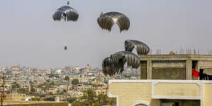 Humanitarian aid airdropped over Deir al-Balah in central Gaza