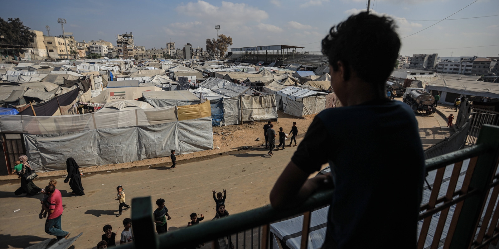 Tents at Yarmouk Stadium in Gaza