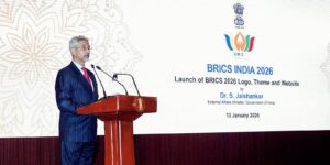 RECORD DATE NOT STATED EAM S. Jaishankar unveils BRICS 2026 website, theme and logo New Delhi, Jan 13 (ANI): External Affairs Minister S. Jaishankar speaks during the launch and unveiling of BRICS 2026 website, theme and logo, in New Delhi on Tuesday. (@DrSJaishankar X ANI Photo) New Delhi Delhi India Copyright: xANIx ANI_20260113041