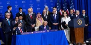 Board of Peace meeting in Washington DC WASHINGTON, UNITED STATES - FEBRUARY 19: US President Donald Trump delivers a speech as world leaders and founding members of the Board of Peace gather for the inaugural meeting at the Donald J. Trump Institute of Peace in Washington, DC, United States, on February 19, 2026. Murat Gok Anadolu Washington United States. Editorial use only. Please get in touch for any other usage. Copyright: x2026xAnadoluxMuratxGokx