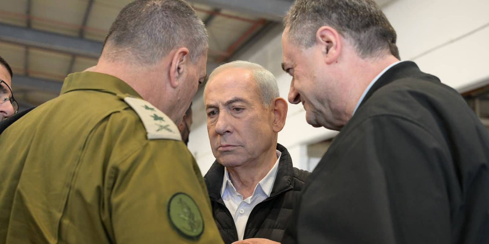 March 3, 2026, Palmachim Airbase, Israel: Israeli Prime Minister BENJAMIN NETANYAHU (C) visits the Palmachim Airbase accompanied by Minister of Defense ISRAEL KATZ (R) and IDF Chief of Staff Lt. Gen. EYAL ZAMIR (L). The Prime Minister received an operational briefing and held a conversation with UAV operators and with the technical teams, praising them for their accomplishments in Operation Roaring Lion. Palmachim Airbase Israel - ZUMAi99_ 20260303_zip_i99_001 Copyright: xMaayanxToaf IsraelxGpox