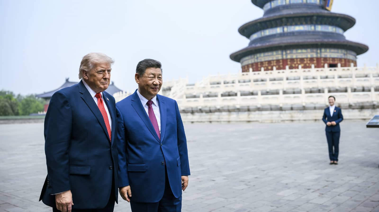 President Donald J. Trump tours the Hall of Prayer of Good Harvest with President Xi Jinping of the People's Republic of China, Thursday, May 14, 2026, at the Temple of Heaven in Beijing.