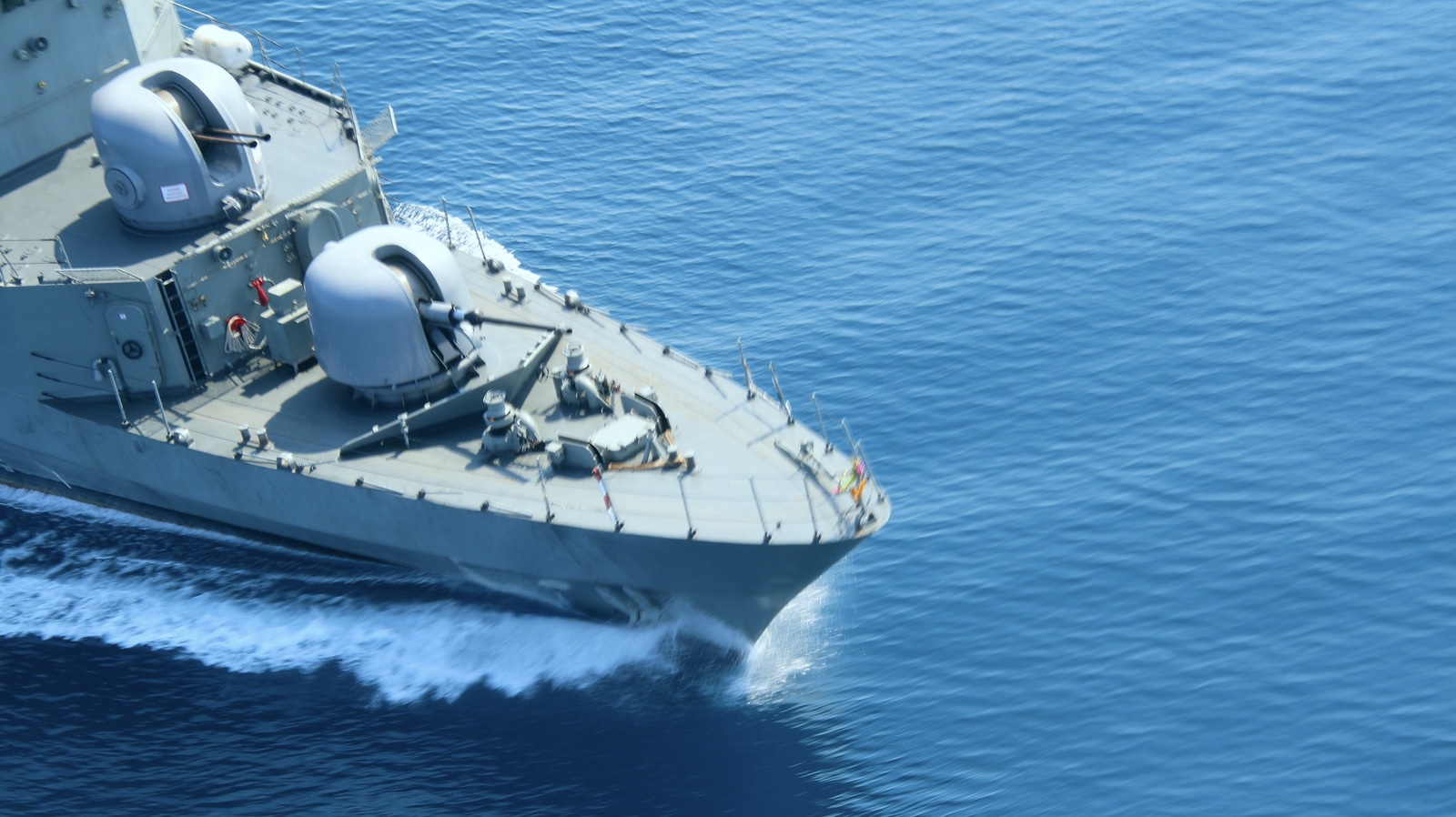 A naval frigate in the Strait of Hormuz, August 2026. Photo credit: Shutterstock.